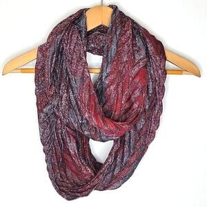 Black Red Silver Shimmery Infinity Scarf OS Dressy Elegant
